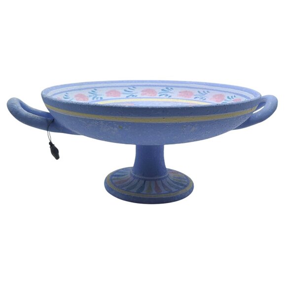 Minoan Art Pottery Hand Painted Ceramic Pedestal Bowl With Handles Museum Copy - Picture 1 of 11